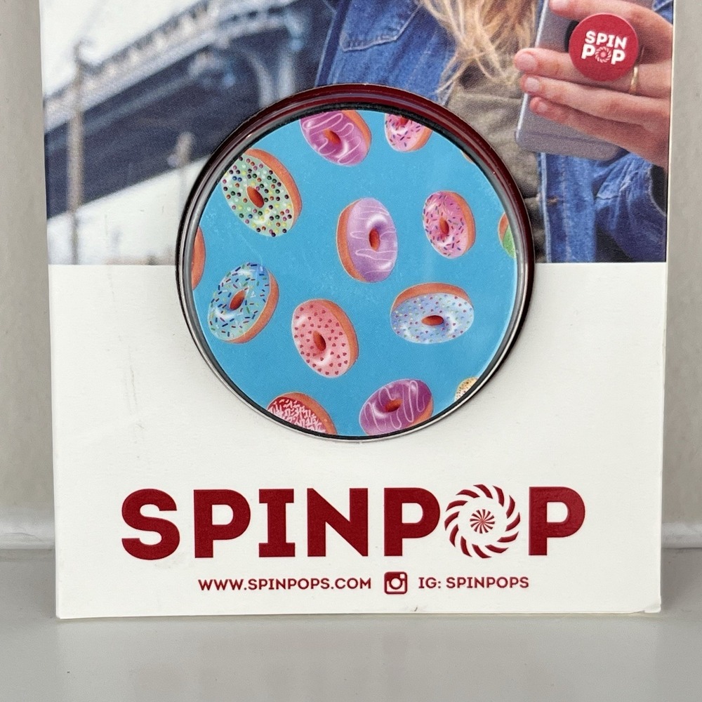 SpinPop Universal Cell Phone Holder Blue Donuts Pop Grip Organizer Stand New‎ - Picture 2 of 6